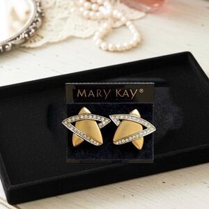 Mary Kay Vintage Brushed Gold Tone Rhinestone Star Clip Earrings NEW